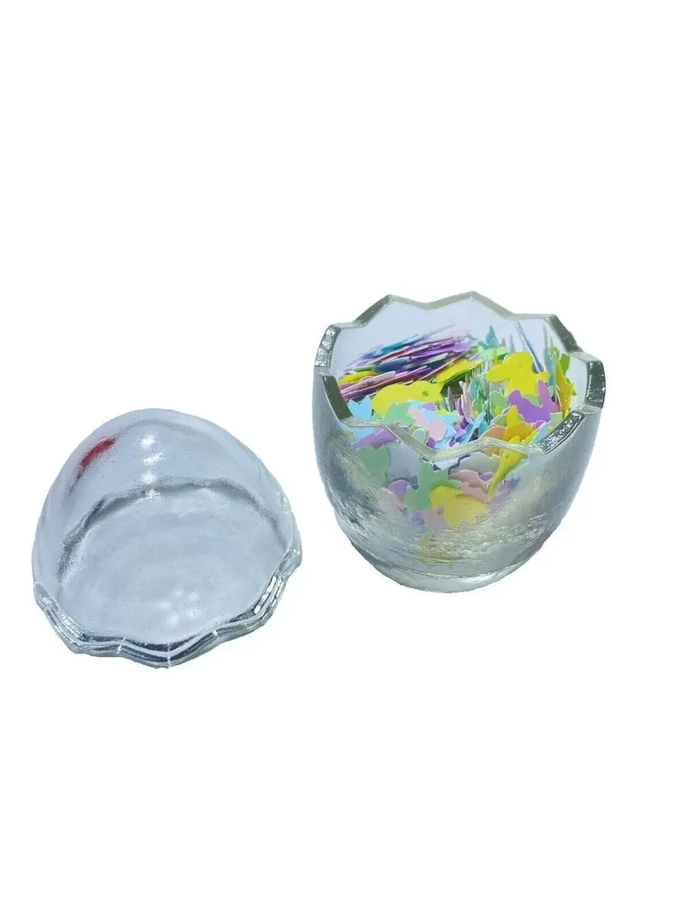 Old Easter Glass Egg with Easter Confetti Vintage Holiday Decoration Collectible